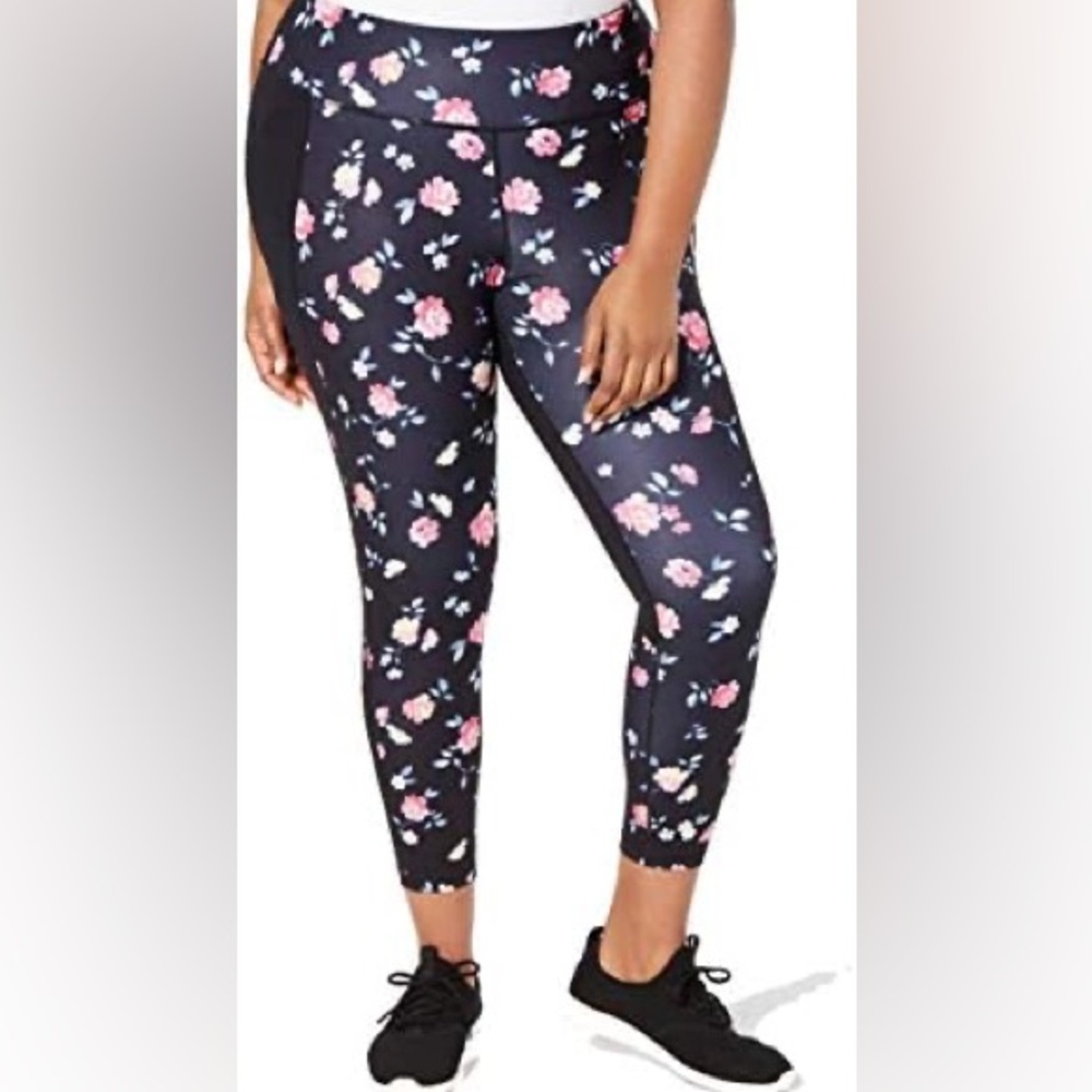 Idealogy High Rise Black Floral Leggings Workout Pants. Size 1X